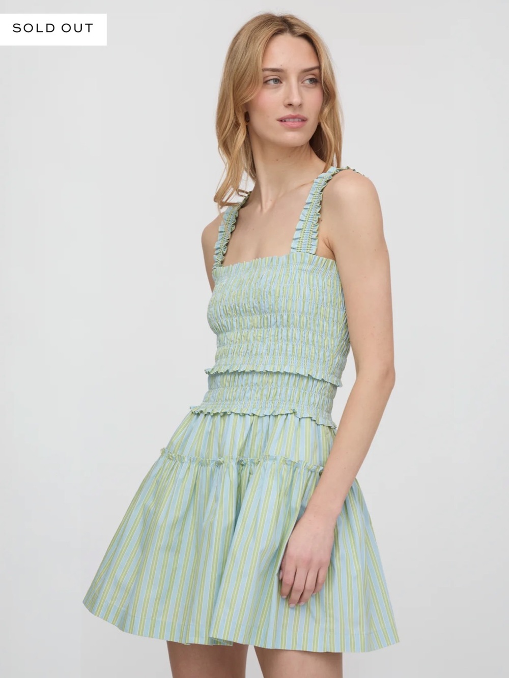 Hill House Smocked Mini Dress in Mint Stripe